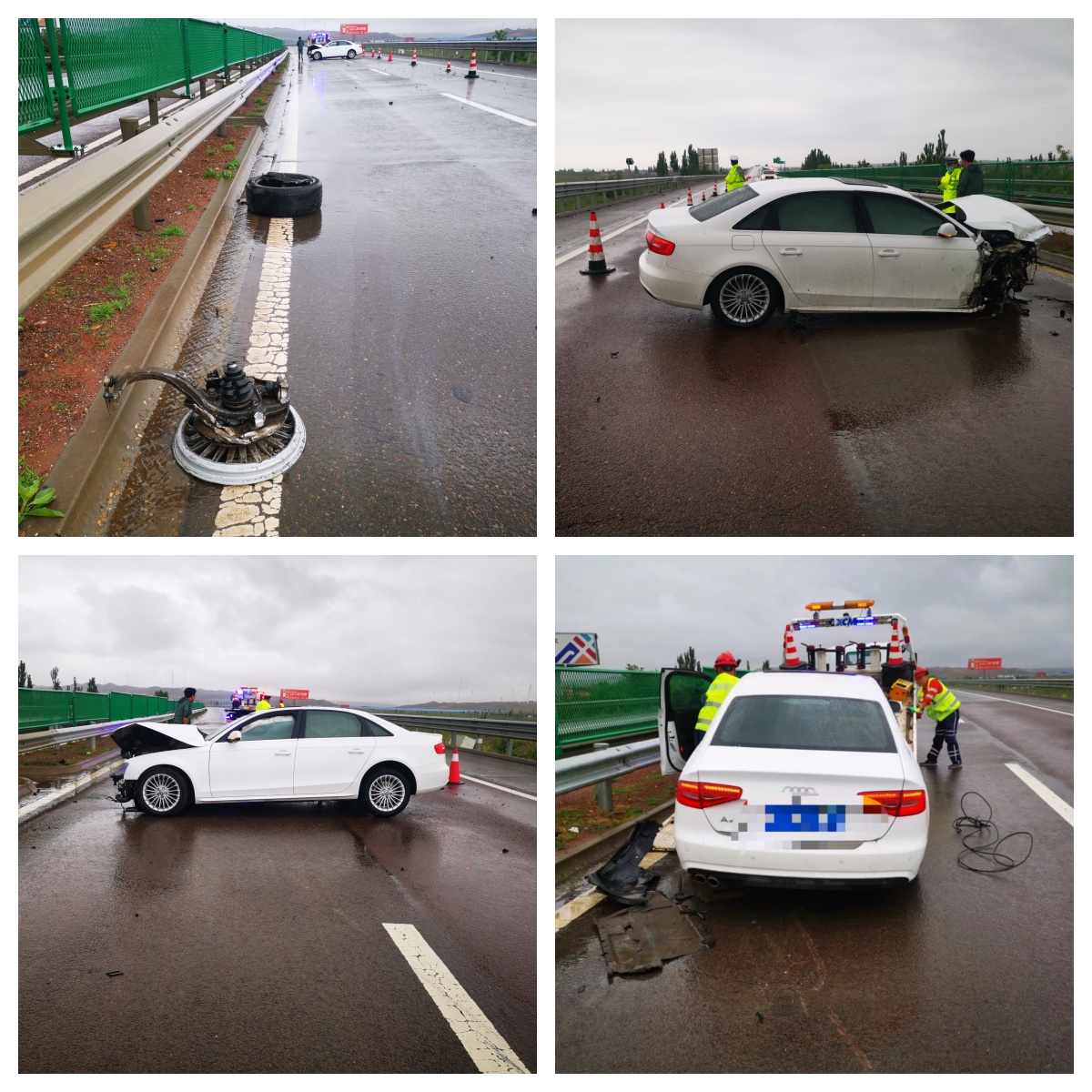 雨天打滑撞护栏高速交警急救援